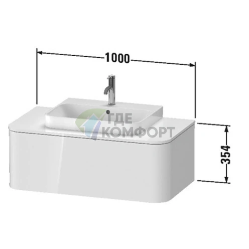 Подвесная тумба Duravit Happy D.2 Plus 354x1000x550 мм, 1 ящик, цвет Stone Grey Satin Matt (HP494109292) - фото 2
