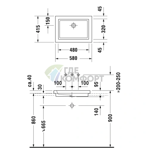 Раковина Duravit 2nd Floor 58x41.5 см, белая, без перелива (317580000) - фото 4