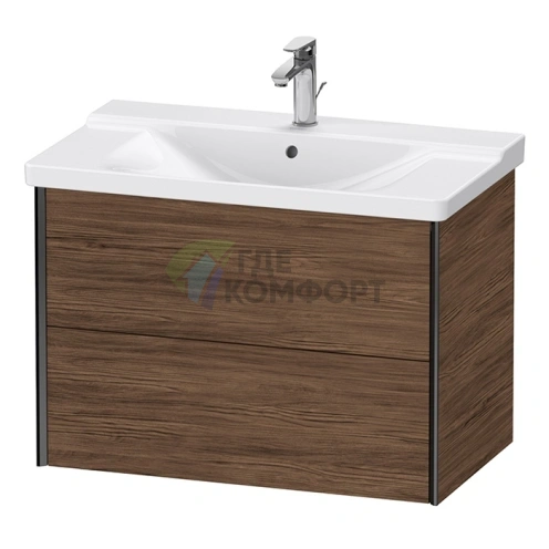 Тумба подвесная Duravit XViu с 2 ящиками, цвет walnut dark/черный матовый (XV41160B221) - фото 1