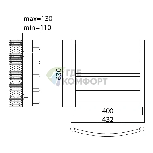 Полотенцесушитель электрический Terminus Классик П5 40x63 E R - фото 2