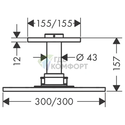 Верхний потолочный душ AX ShowerSolution 300x300 мм с 2 струями и держателем (35320000) - фото 2