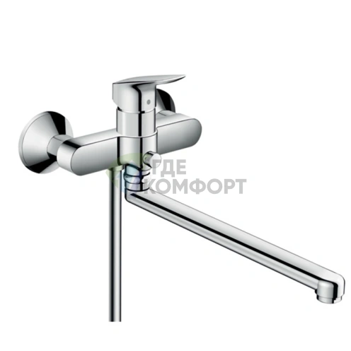 Настенный смеситель для ванны Hansgrohe Logis с душем, поворотный излив, хром (71402000) - фото 1