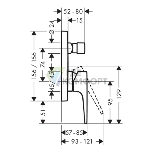 Смеситель для ванны Hansgrohe Metropol с переключателем, шлифованный черный хром (32545340) - фото 2