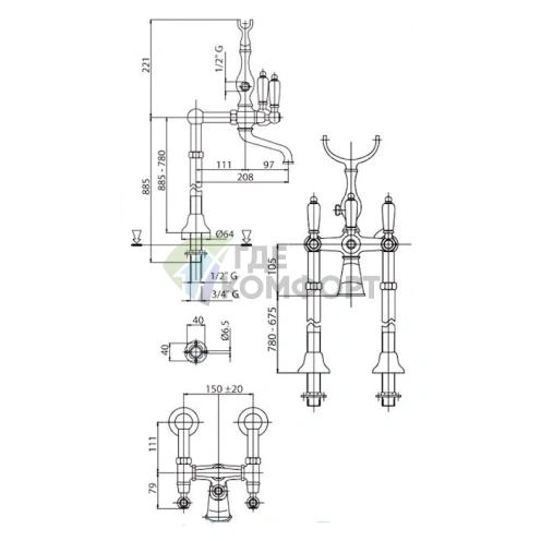 Напольный смеситель Cezares Diamond DIAMOND-VDP-01-Sw хромированный - фото 2