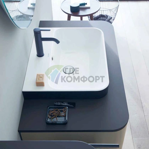 Раковина Duravit Happy D2 Plus 600x460 мм с переливом, без отверстия под смеситель, цвет Anthracite matt-белый (2360606100) - фото 1