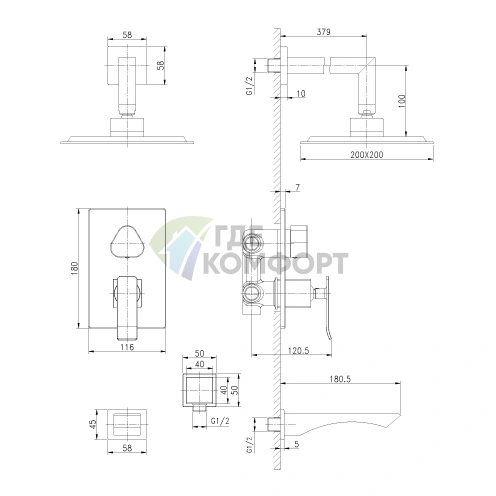 Встраиваемый душевой комплект Lemark Contest LM5822CW - фото 2