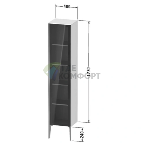 Подвесной шкаф Duravit XViu с зеркальной дверью и стеклянными полками (XV1375RB122) - фото 2