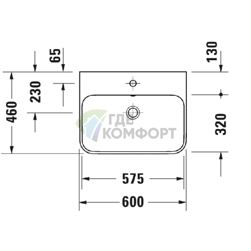 Накладная раковина Duravit Happy D2 Plus 50x40 см, белая, с 1 отверстием (2360500000) - фото 2