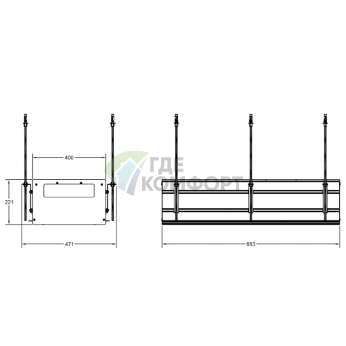 GESSI BINARIO — линейный профиль 880 мм для 4 модулей, цвет Black XL (61008#299) - фото 2