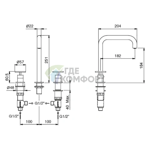 Смеситель для раковины Fantini Fontane Bianche, 3 отверстия, цвет Matt Gun Metal PVD (47 P5 P007W) - фото 2