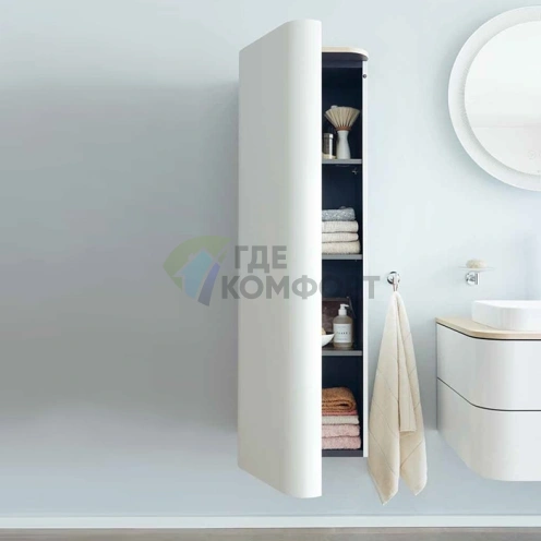 Пенал подвесной Duravit Happy D.2 Plus 1330 мм (3 стеклянные полки, петли слева, без столешницы, цвет Скандинавский белый) (HP1261L3939) - фото 1