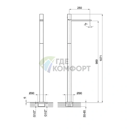 Напольный смеситель для раковины Fantini Milano 250 мм, цвет Matt Gun Metal PVD (31 P5 3036B) - фото 2