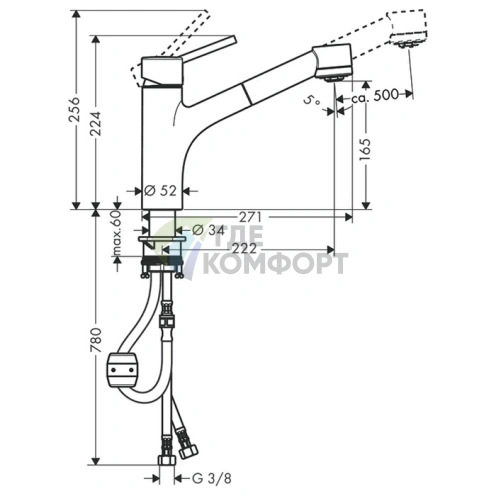Кухонный смеситель Hansgrohe Talis S M52 с выдвижной лейкой, хром (32841000) - фото 2
