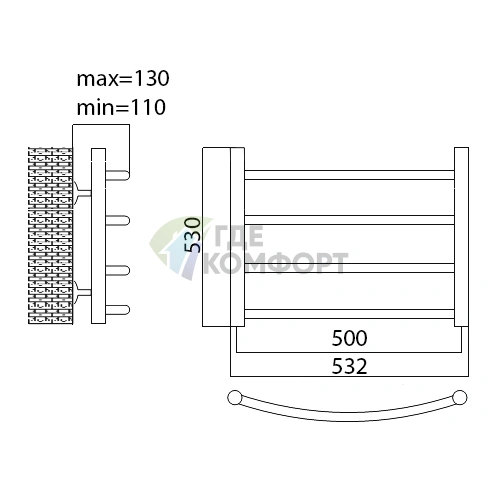 Полотенцесушитель электрический Terminus Классик П4 50x53 E R - фото 2