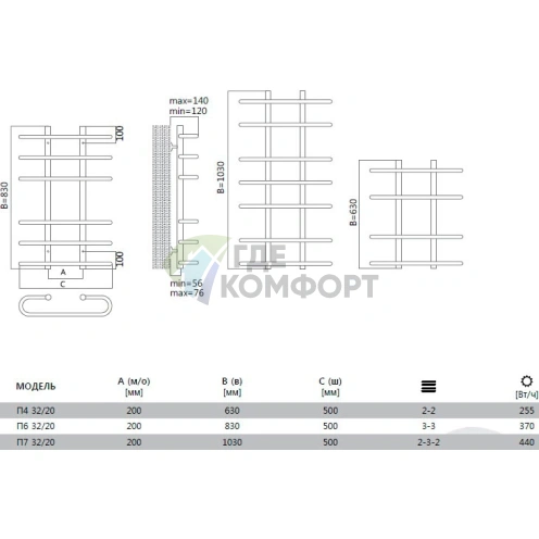Полотенцесушитель Terminus Сахара 32/20 П4 2-2 50x63 - фото 3