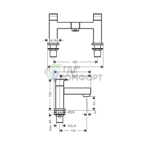 Смеситель для ванны Hansgrohe Vernis Shape накладной матовый черный (71452670) - фото 2
