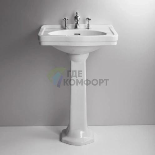 Раковина SIMAS Londra 58x45 см с тремя отверстиями под смеситель (2 отв. выбитых вручную), цвет белый - фото 1