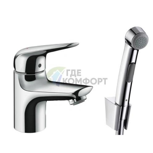 Набор для биде Hansgrohe Novus: смеситель для раковины и душ бидетте с держателем, хром (71144000) - фото 1