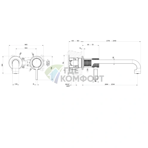 GESSI INCISO Встраиваемый смеситель для раковины с изливом 264-234 мм в цвете Finox Brushed Nickel (58089#149) - фото 2