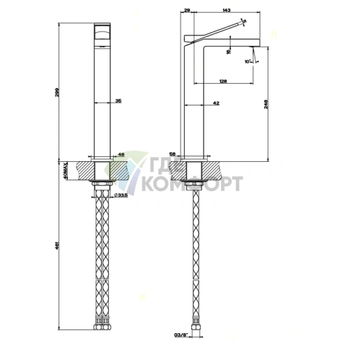 Смеситель для раковины Gessi Rettangolo K, хром, излив 128 мм (53006#031) - фото 2