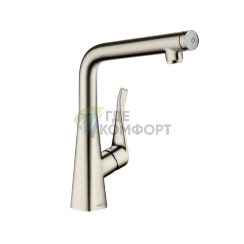 Смеситель для кухни Hansgrohe Metris Select: поворотный излив и кнопка включения воды в стильном металлике (14883800) - фото 1
