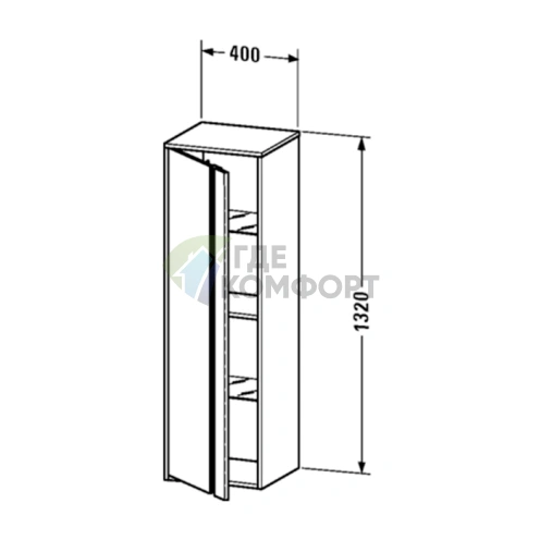 Высокий шкаф Duravit Ketho 400×360×1320 мм, белый матовый — 1 дверца, 3 полки (KT1257L1818) - фото 2