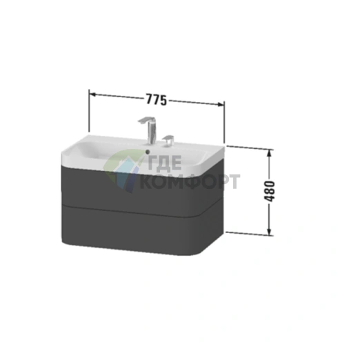 Подвесная тумба Duravit Happy D.2 Plus с умывальником и двумя ящиками (HP4347N2222) - фото 2