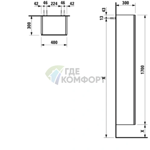 Подвесной шкаф Laufen Alessi One 40x30 см с зеркалом и полками, цвет орех (4.5801.1.097.630.1) - фото 2