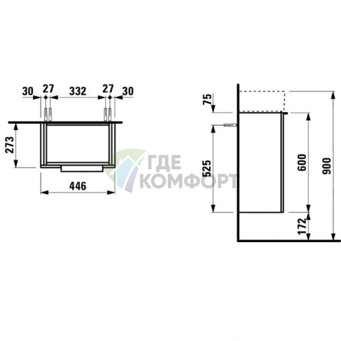 Тумба под раковину Laufen Kartell 815334 белая глянцевая 445х275х615 мм с сифоном (4.0751.2.033.631.1) - фото 2