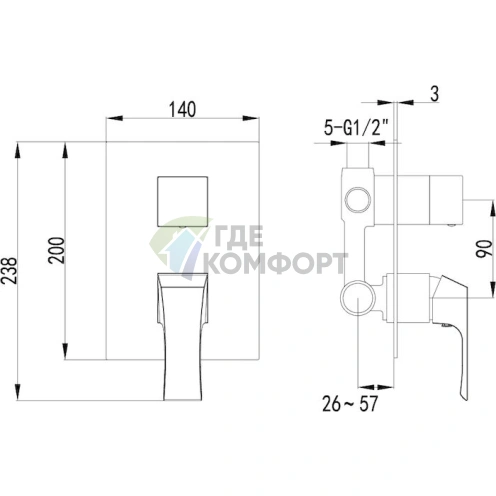 Смеситель для ванны с душем Lemark Unit LM4528C со встроенным механизмом - фото 2