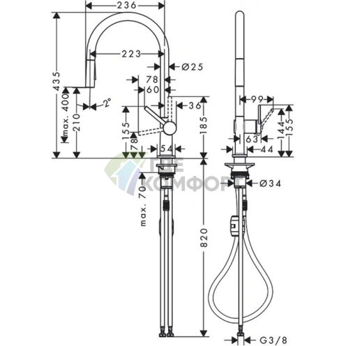 Кухонный смеситель Hansgrohe Talis M54 с вытяжным душем, хром (72808800) - фото 2