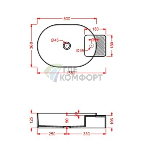 Раковина накладная Artceram Cartesio 58x36 см голубой — 1 отверстие (CAL001 32 99) - фото 2
