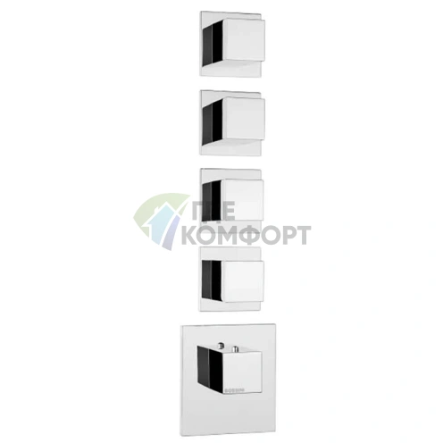 Термостат для душа Bossini Cube встраиваемый с девиатором и 3 запорными вентилями, хром (Z032208.030) - фото 1