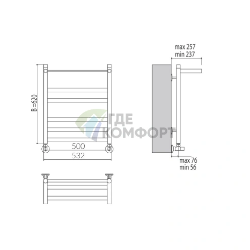 Полотенцесушитель Terminus Хендрикс 32/18 П6 3-2-1 50x62 - фото 3