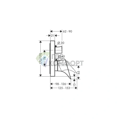 Встраиваемый однорычажный смеситель для ванны AX Starck Organic (хром) (12415000) - фото 2