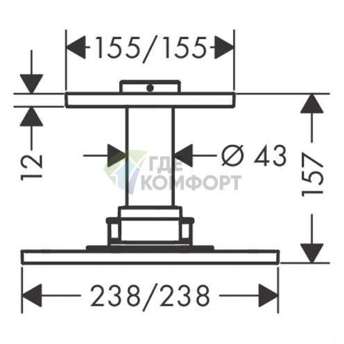 Потолочная панель для душа AX ShowerSolution 250x250 мм, 2 форсунки, с держателем 100 мм, хром (35312000) - фото 2