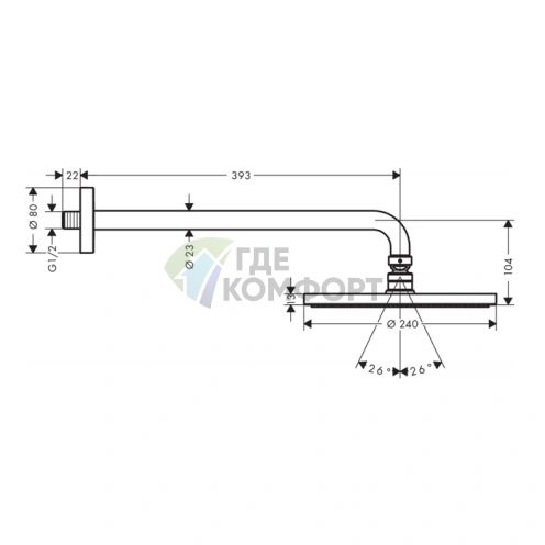 Верхний душ HG Raindance S с технологией PowderRain, 240 мм, настенный держатель и шарнирное соединение, хром (27607000) - фото 2