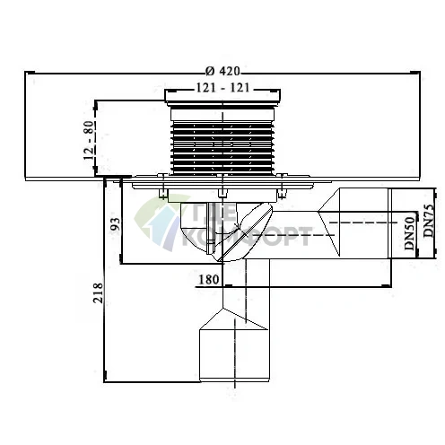Трап HL80.1H-3000 с решеткой 115x115 мм-с гидроизоляционным фланцем и выпуском в виде поворотного шарнира от 0° до 90° - фото 3