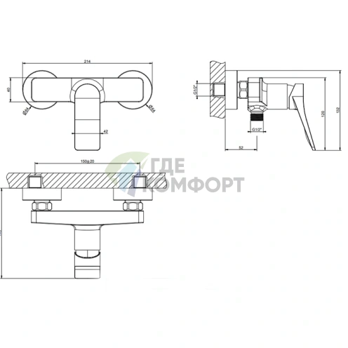 Настенный смеситель для душа GESSI Rilievo на 2 отверстия, цвет nero XL (59031#299) - фото 2