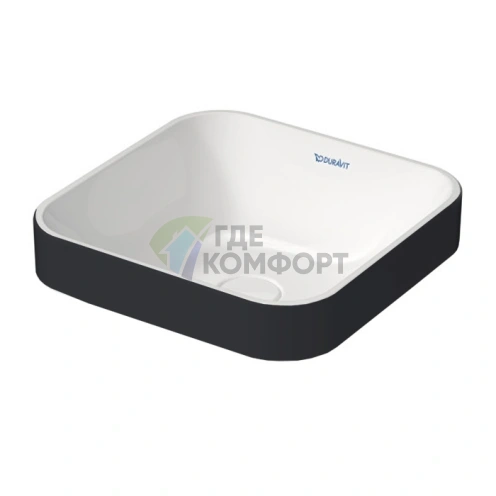 Раковина Duravit Happy D2 Plus квадратная 400 мм без перелива с керамическим выпуском цвет Anthracite matt-белый (2359406100) - фото 1