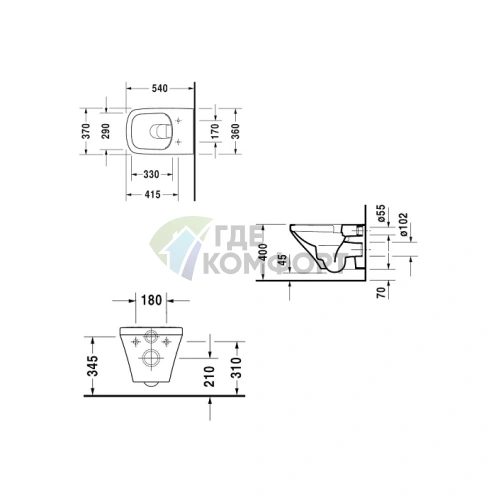 Подвесной унитаз Duravit DuraStyle 540х370 мм безободковый с системой Wondergliss (25510900001) - фото 2