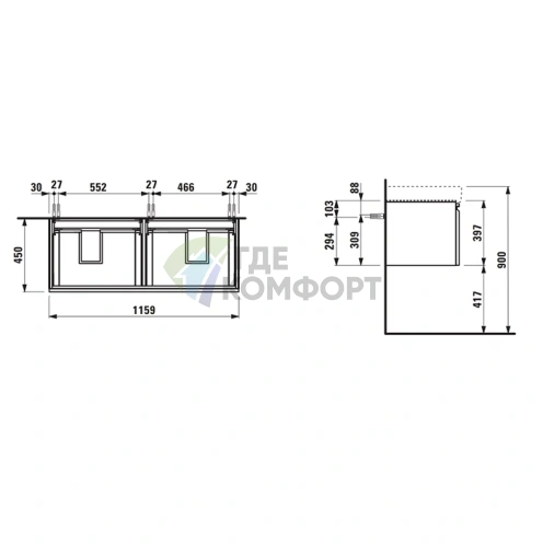 Подвесная тумба LAUFEN PRO S с системой хранения, 826x450x390 мм, белая матовая (4.8357.2.096.463.1) - фото 2