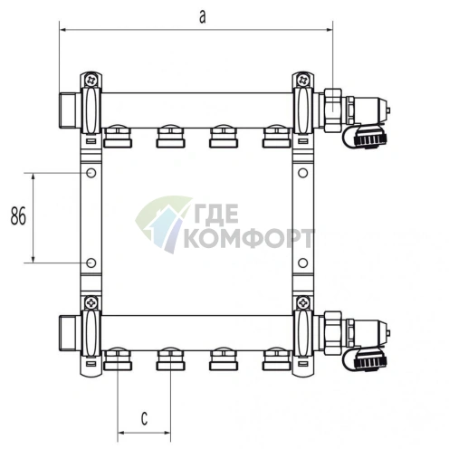 Коллекторная группа REHAU HLV на 4 выхода (РЕХАУ - 11102061001)1x3/4ЕК из нержавеющей стали - фото 2