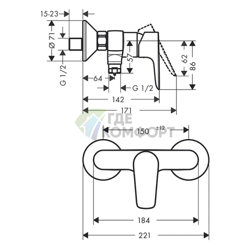 Настенный смеситель для душа Hansgrohe Talis E матовый белый (71760700) - фото 2