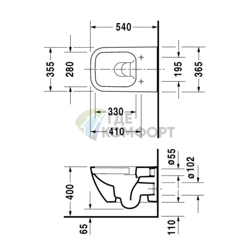 Унитаз подвесной Duravit Happy D.2 Rimless с системой крепления Durafix, 365x540 мм, цвет антрацит матовый (2222098900) - фото 2