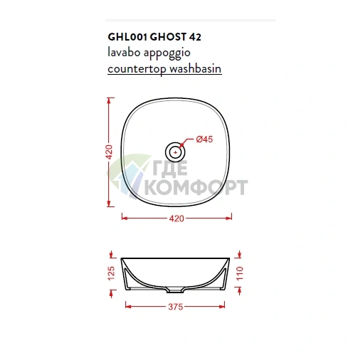 Раковина Artceram Ghost накладная 42 см без отв под смесительитель без слив-перелива цвет grigio oliva - фото 2