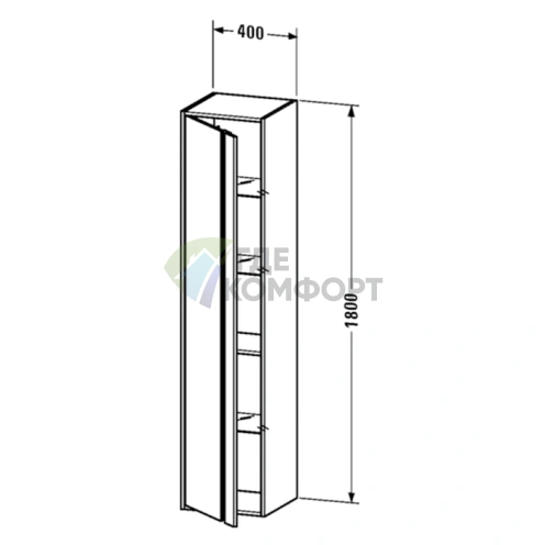 Высокий шкаф Duravit Ketho 40x36x180 см, белый глянец, со стеклянными и деревянными полками (KT1255R2222) - фото 2