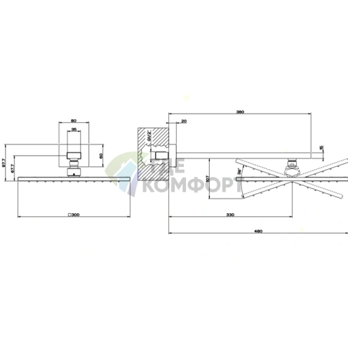 Настенный верхний душ Gessi Rettangolo 300x300 мм, хром (15185#031) - фото 2