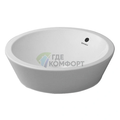 Накладная круглая раковина Duravit 530 мм без отверстия, с переливом, белая (447530000) - фото 1