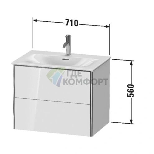 Тумба подвесная Duravit XSquare 234473 с двумя ящиками, 560×710×478 мм, цвет White High Gloss (XS432302222) - фото 2